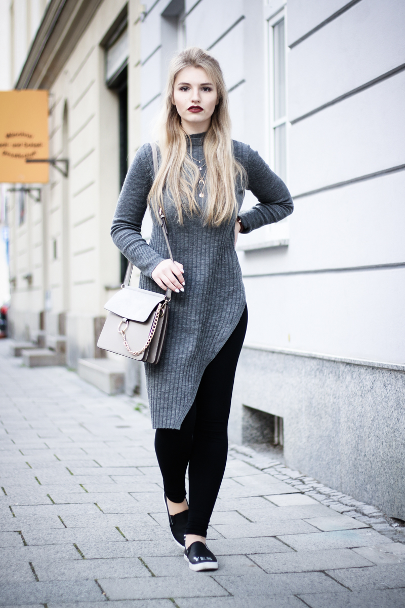 Franziska Elea Blogger Mode Lifestyle Beauty Fashionblog Outfit ootd Strickkleid Modeblog München Half Bun Frisur Streetstyle Deutschland deutsche Blogger